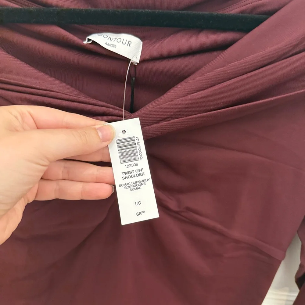 Aritzia Contour Twist Off-shoulder Longsleeve, in Sumac Burgundy, Size L - Picture 7 of 7